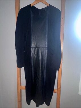 J. Crew Black Long Sleeve Jersey Sheath Dress with Genuine Leather Panel Size 2T